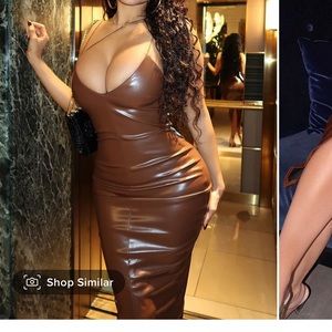 Fashion nova Make it sexy faux leather midi dress-chocolate